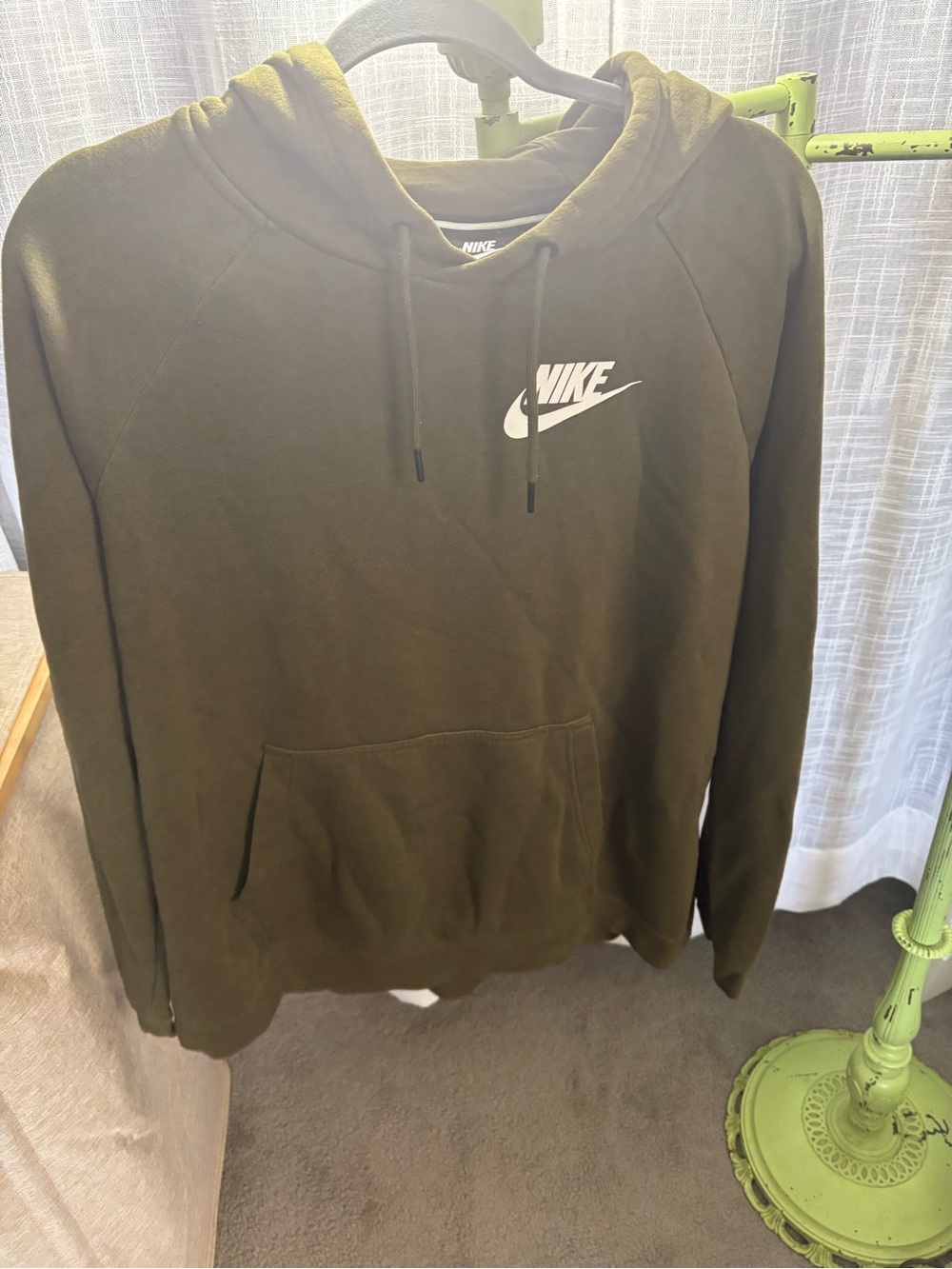 Nike Women’s Olive Green Crewneck Hoodie with White Logo